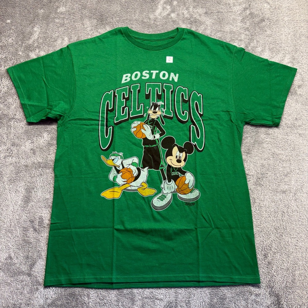 Disney x Junk Food T-Shirt Mens L Green NEW Boston Celtics Mickey Mouse Graphic